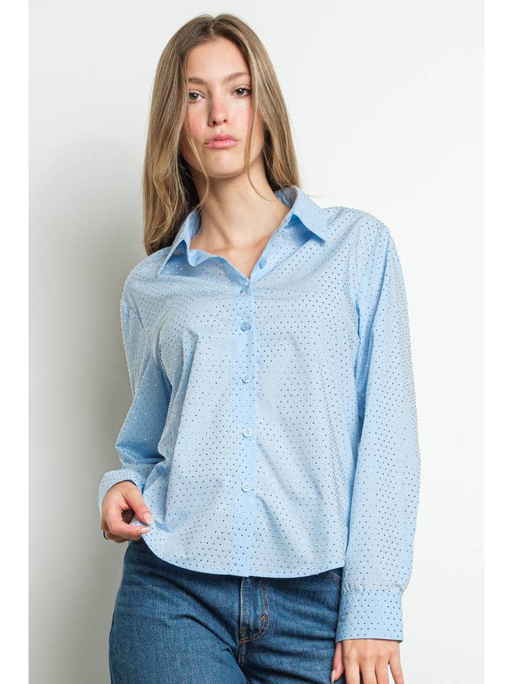 KIWI - Wholesale Buttoned-down shirt – Women's - IT3148 Embellished Rhinestone Button Down Cotton Shirt8