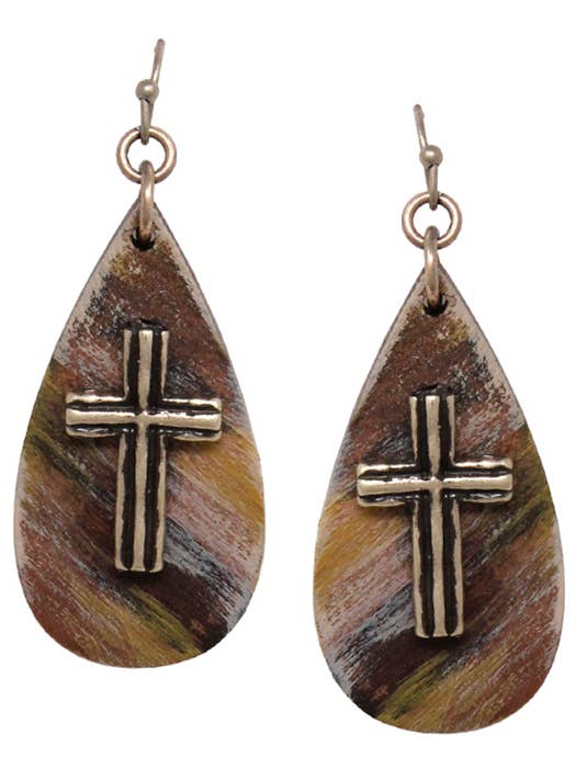 ( HX1201 ) ORECCHINI A GOCCIA CON CROCE RUSTICA VINTAGE per la vendita all'ingrosso da parte di Jewelry Max