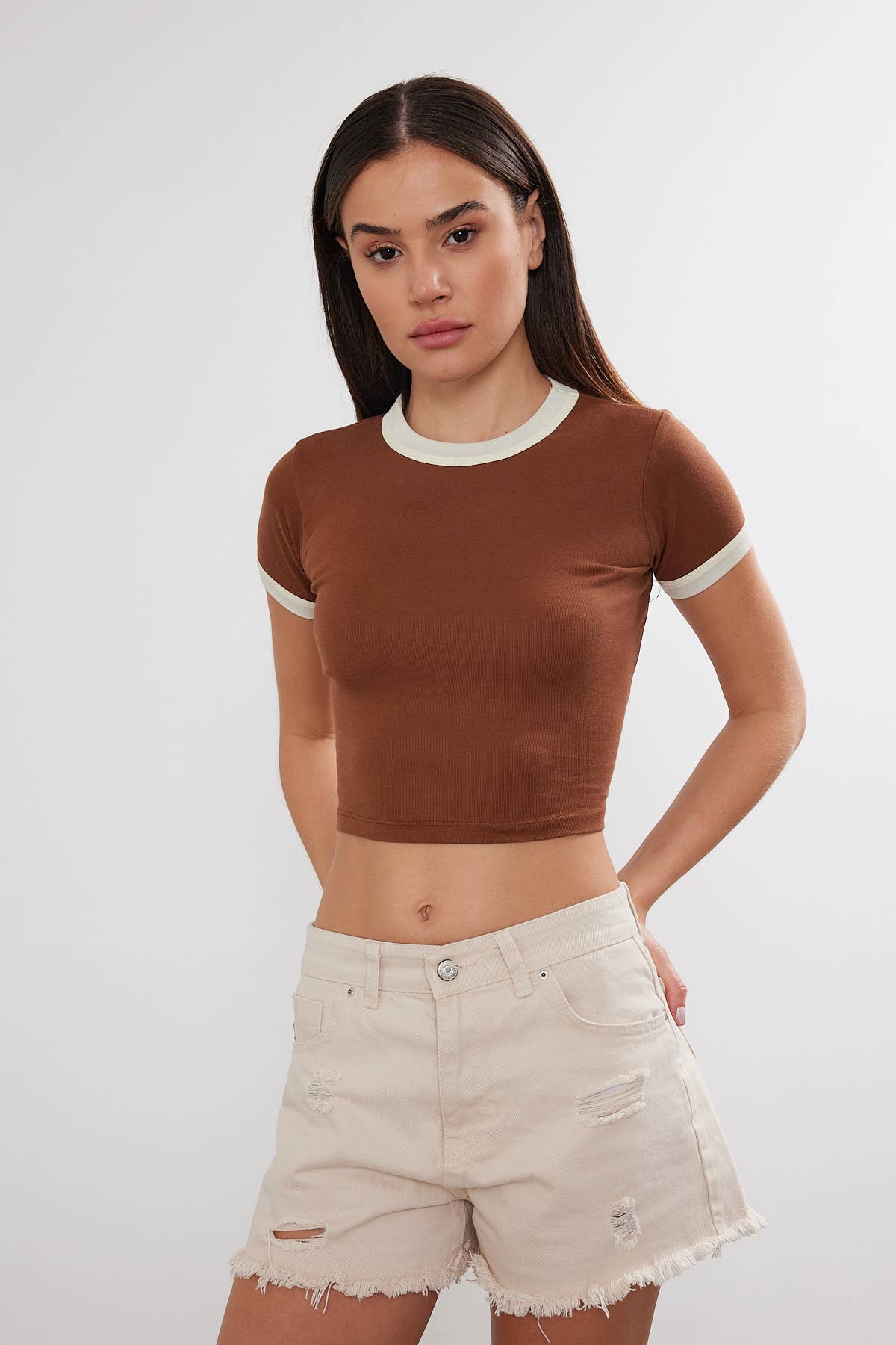 VAV NEW YORK – T-shirt – Mulher por atacado – Camiseta cropped feminina básica bicolor5