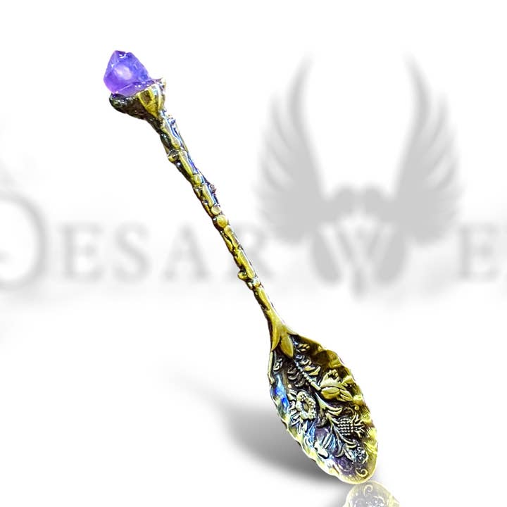 Desarwen - Wholesale Meditation Supplies - witchy ritual spoon for herbs and incense with stone1