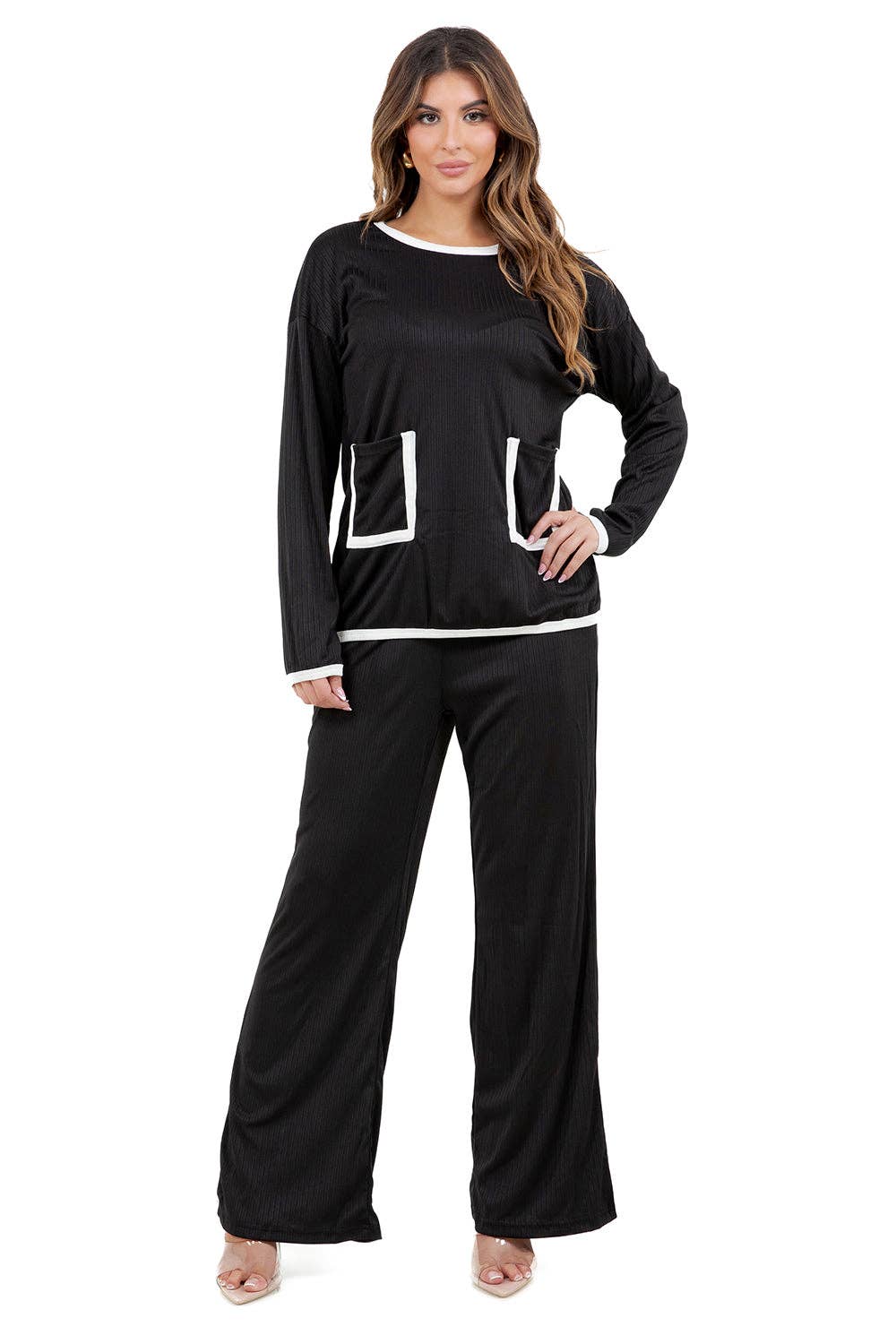 Negro CONJUNTO CASUAL DE DOS PIEZAS DE PANTALÓN PARA MUJERES de venta al por mayor en Faire