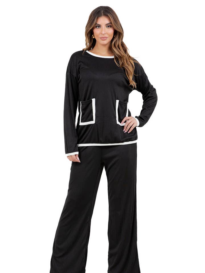 Negro CONJUNTO CASUAL DE DOS PIEZAS DE PANTALÓN PARA MUJERES de venta al por mayor en Faire0