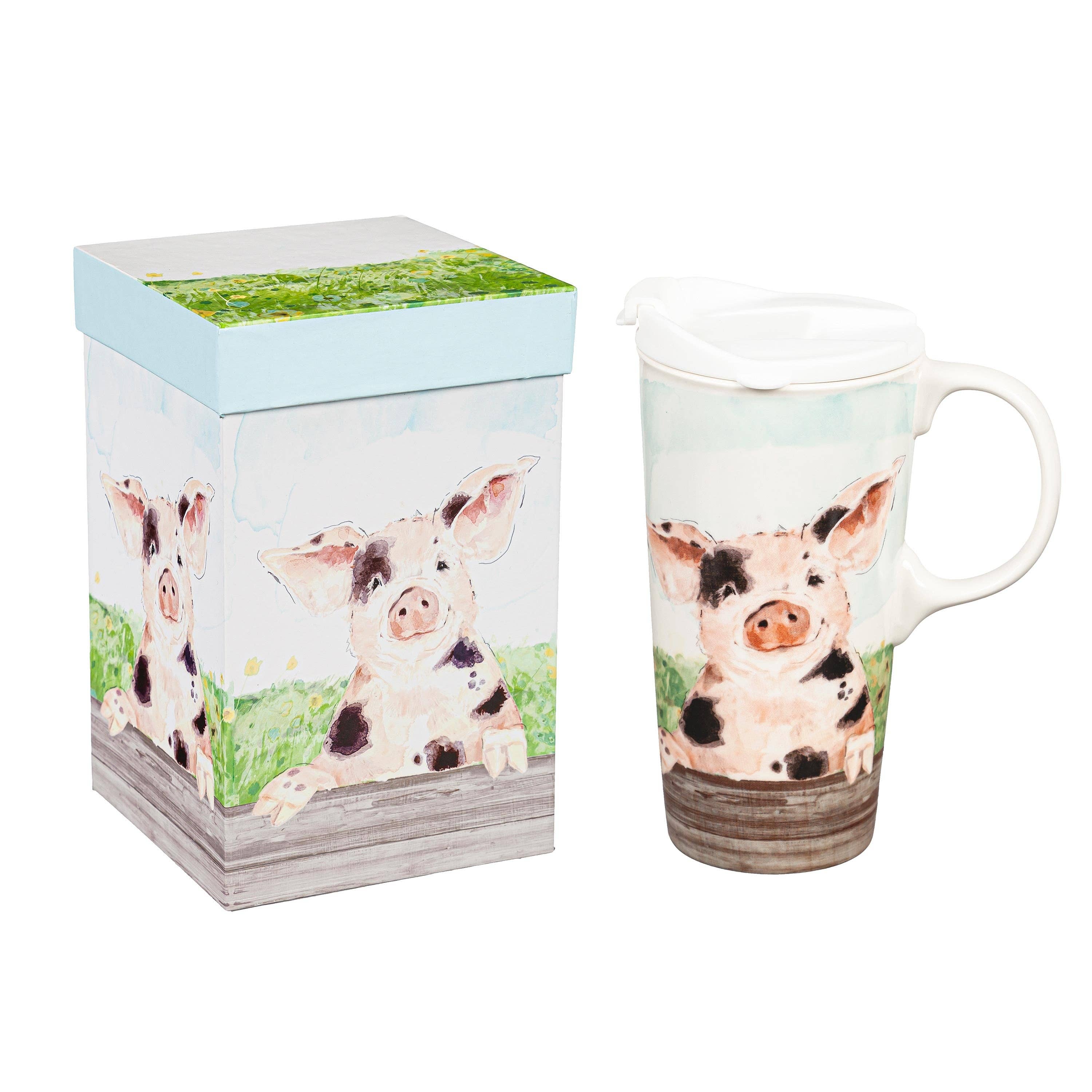 Evergreen Enterprises - Wholesale Insulated Mug/Tumbler - Ceramic Travel Cup, 17 OZ. ,w/box, Spotted Pig0