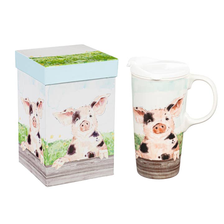 Evergreen Enterprises - Wholesale Insulated Mug/Tumbler - Ceramic Travel Cup, 17 OZ. ,w/box, Spotted Pig