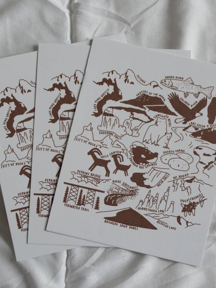 Idaho Nature Checklist Art Souvenir Postcard for wholesale by Traildust Goods