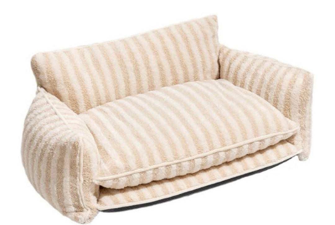 Glow Pups – wholesale Pet bed – Dog – Cozy Beige and Cream Striped Sofa Dog Bed0