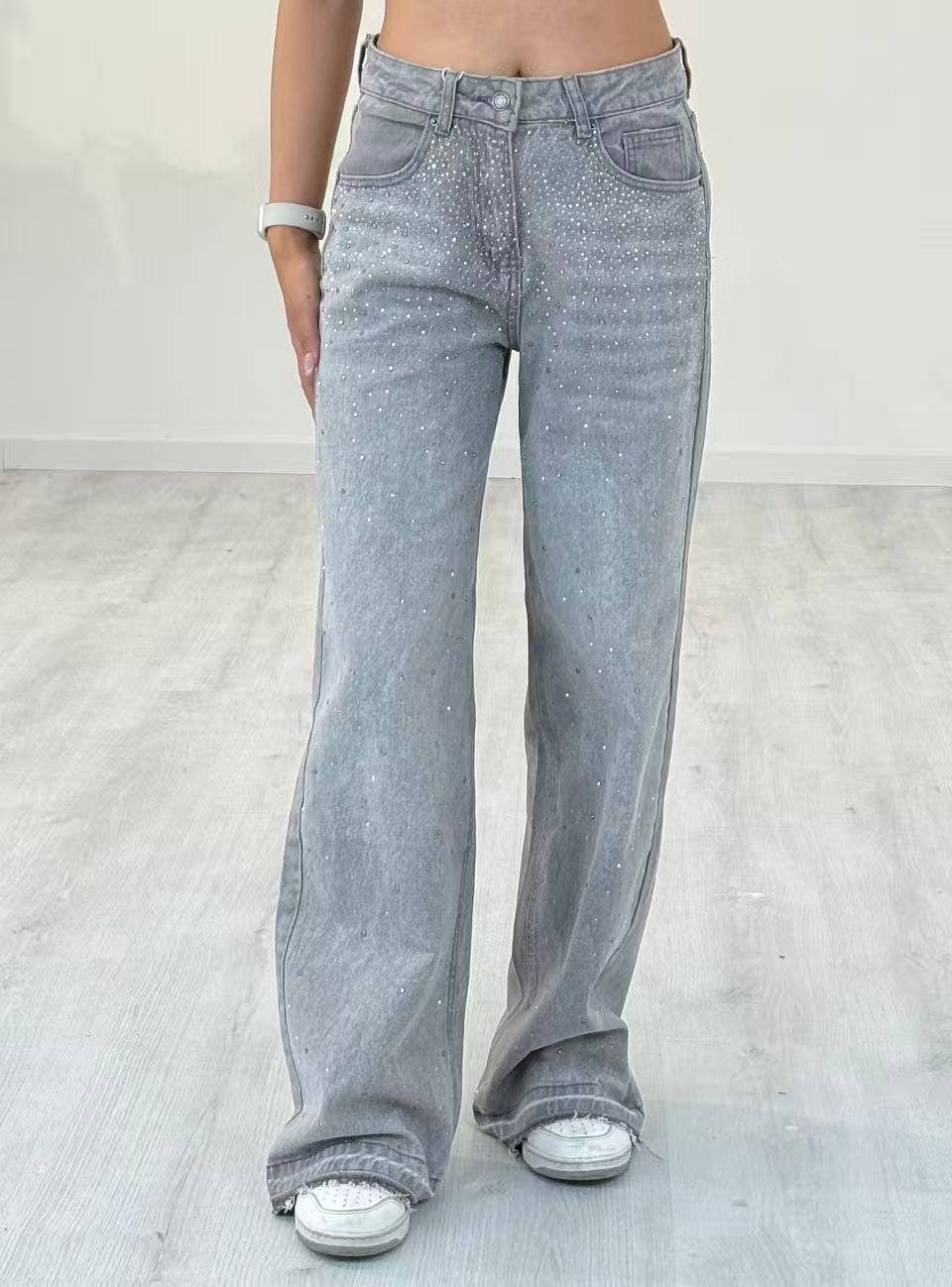 AMELÉ - Vente Jean – femme - Jean à jambe large avec détails lumineux