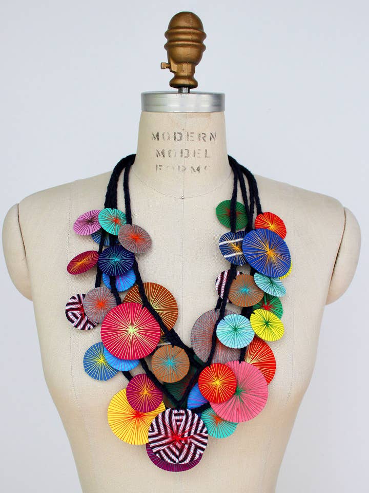 Handmade Platillos Upcycled Textile Necklace for wholesale by Beyond Threads