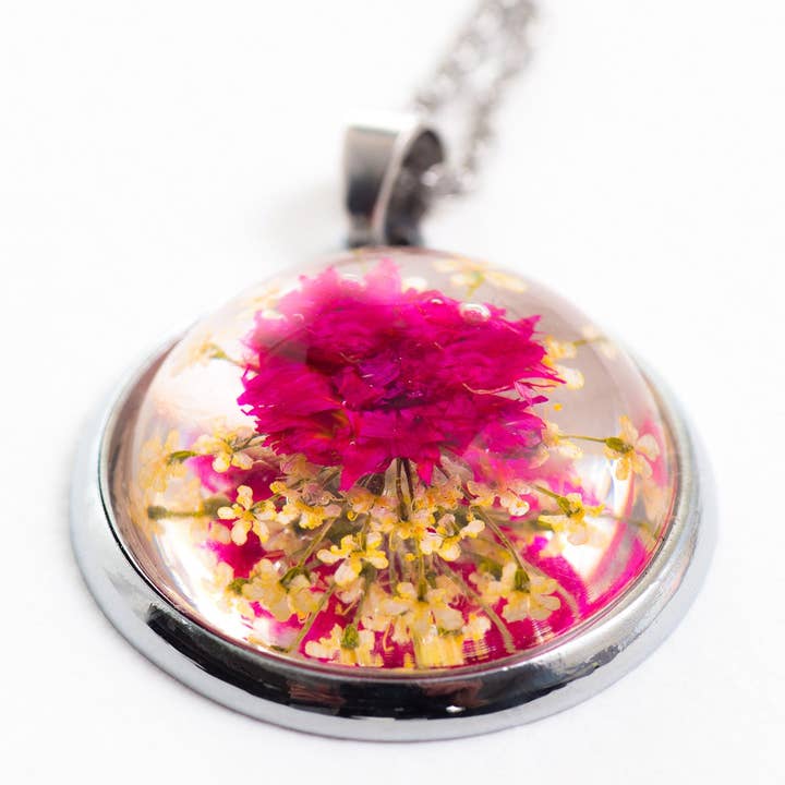 Orb Necklace Pink for wholesale by Hanami Real Flower Jewelry