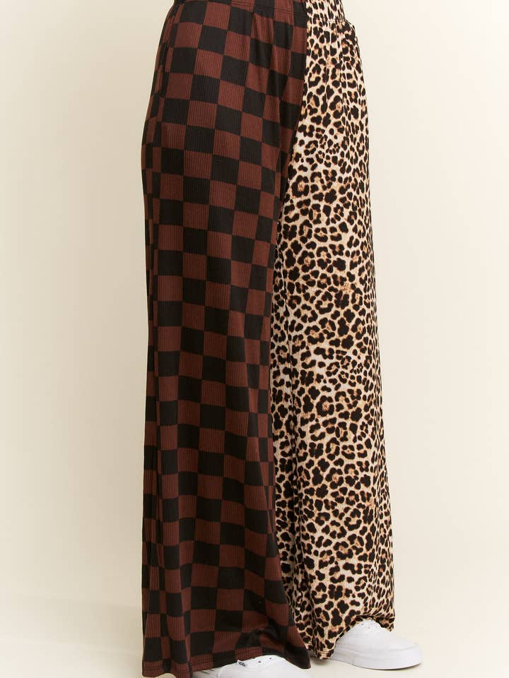 MOCHA SPLIT DECISION LEOPARD-CHECKERED PANTS for wholesale on Faire9