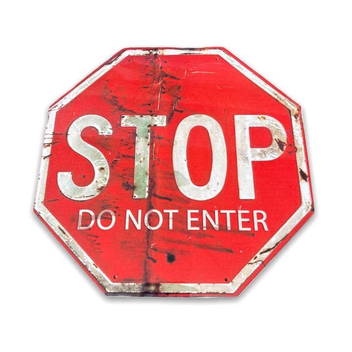 Red White Vintage Metal Sign - Stop, Do Not Enter Sign for wholesale on Faire