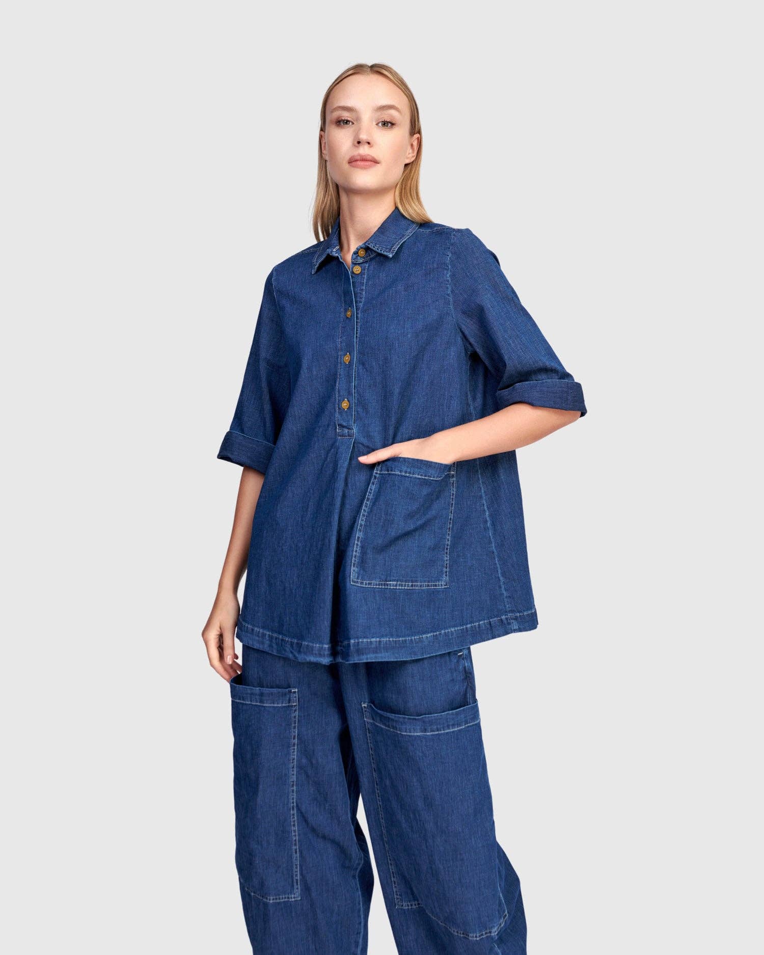 Myles Popover Shirt, Denim for wholesale on Faire2