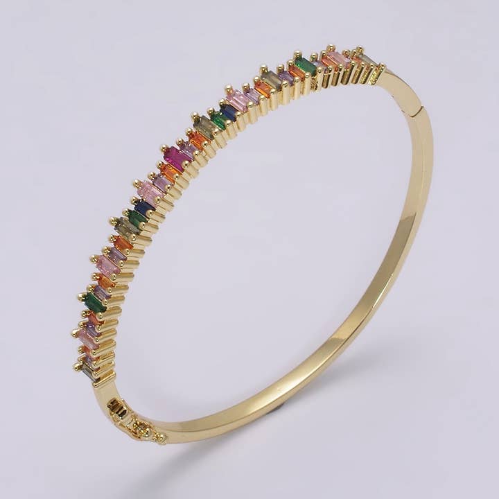 Dainty Baguette bracelet Colorful CZ Gem Stackable Gold Bracelet | Gold Bracelet | Luxury Crystal Stacking Bangle Bracelet for wholesale by Aim Eternal