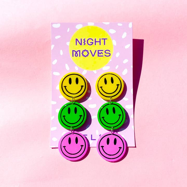 Retro-Ohrhänger mit Smiley-Gesicht für den Großhandel von Night Moves Atelier