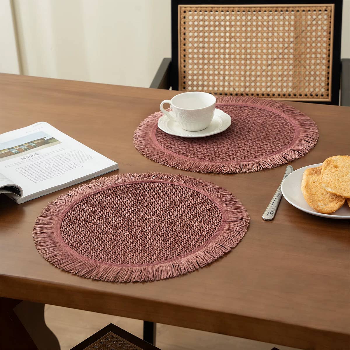 Fennco Styles - Wholesale Placemat - Braided Woven 15" Round Placemat with Fringe10