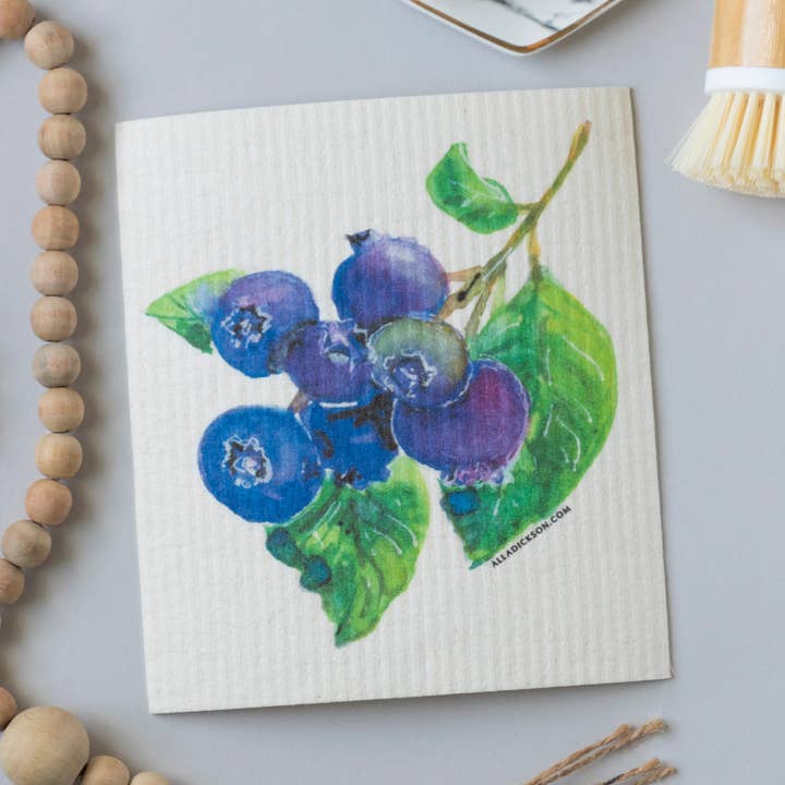 Alla Dickson Art - Wholesale Dishcloth - Blueberry Dishcloth Michigan Blueberry Swedish Dish Cloth