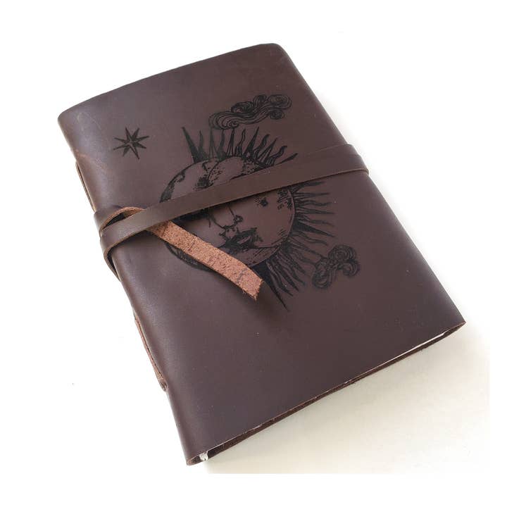 Sun Moon Design Leather Journal, 5" x 7" Blank Paper Dairy for wholesale by Lyoncraft