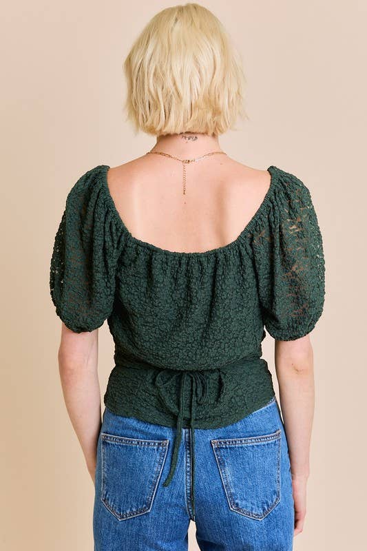 LE LIS - Vente Chemisier – femme - Haut en dentelle à manches mi-longues bouffantes et col bénitier10