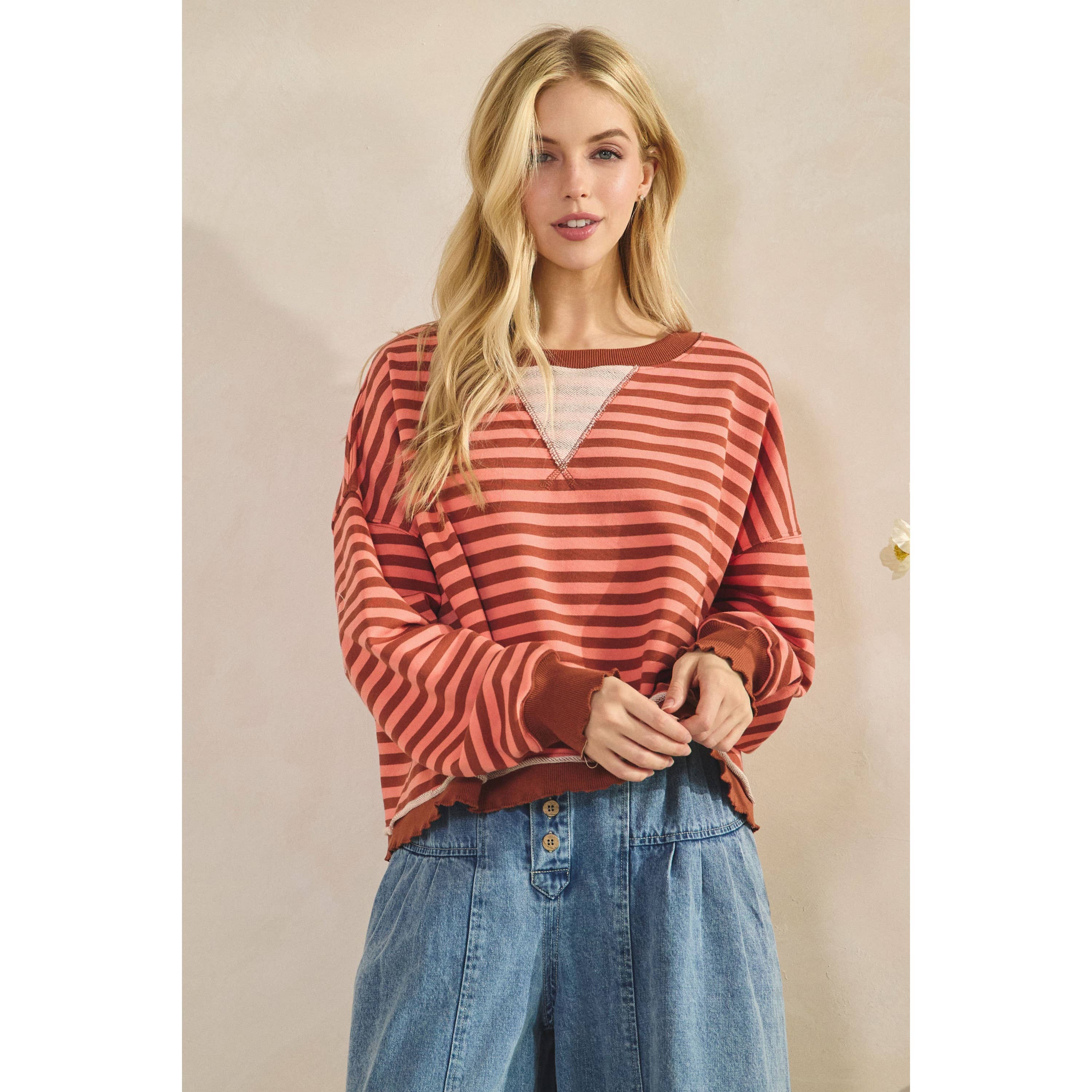 Veveret - Wholesale Tunic - Women's - Cropped Striped French Terry Top21