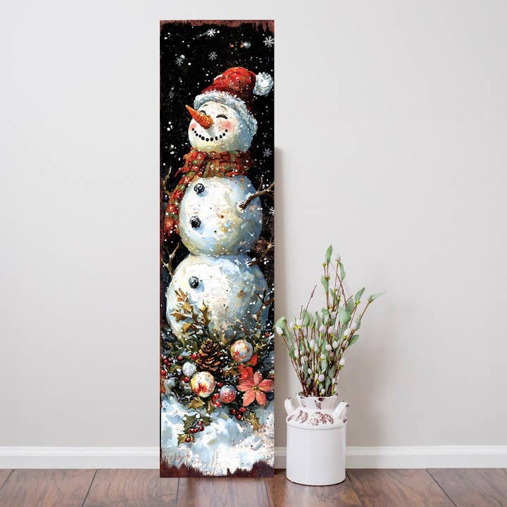 TX USA Corporation - Wholesale Christmas Wall Art - 48in Snowman Christmas Porch Sign - Front Porch Christmas Plaque | Holiday Decoration | Winter Entryway Decor | Wood, UV Print | 48x12in