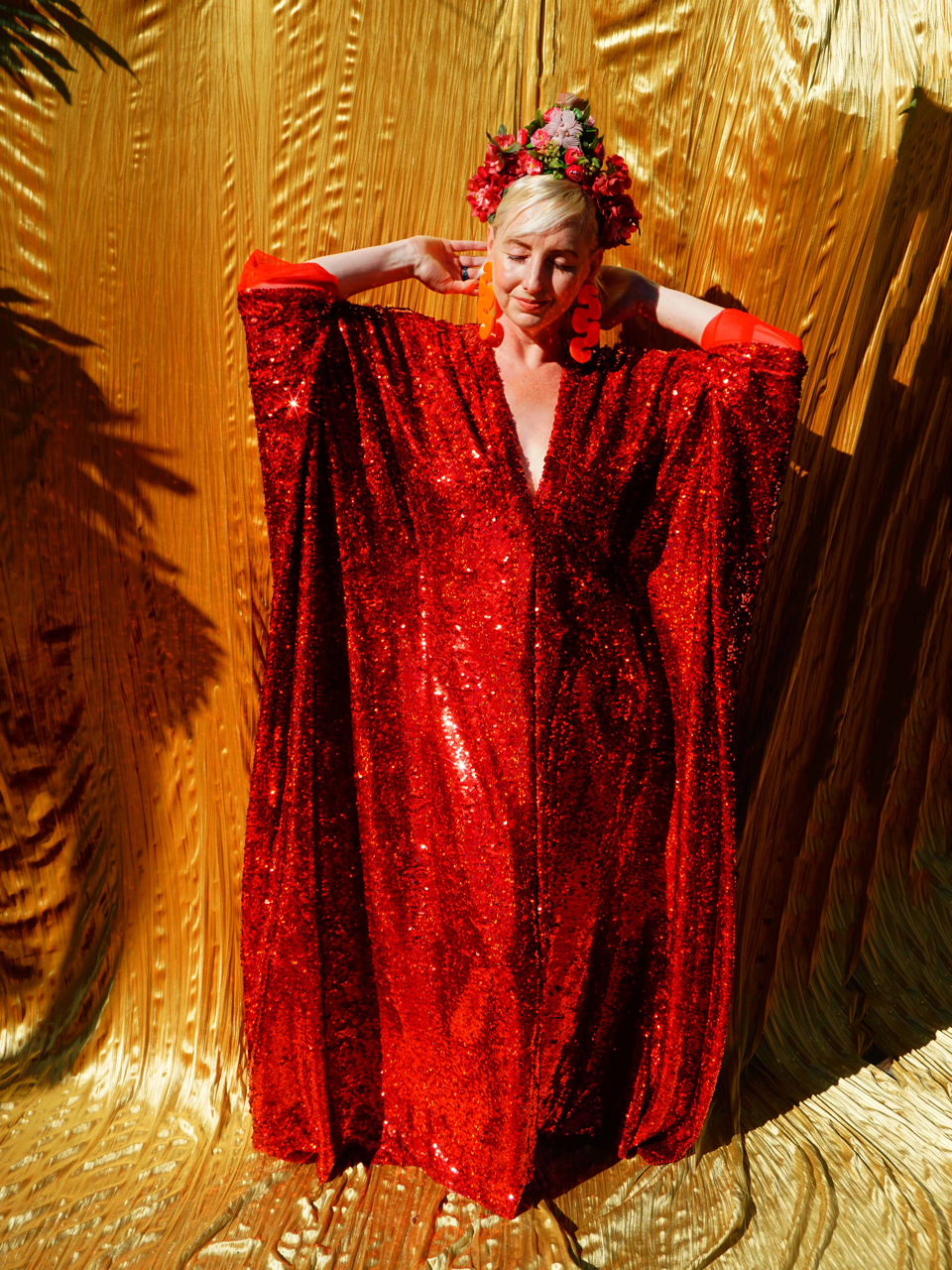 Fumbalinas – wholesale Kaftan – Women's – Red Holographic Sequin Maxi Kaftan Gown / Kimono Robe12