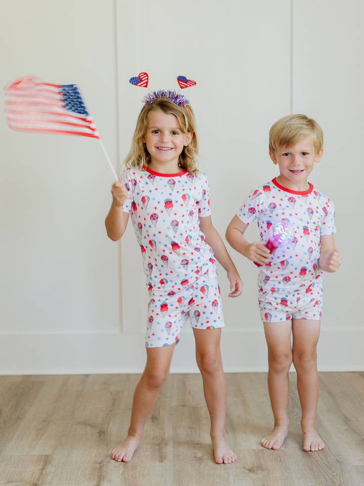 Red, White and Blue Snowcones Two Piece PJ Short Set for wholesale by Sweet Bay Clothing