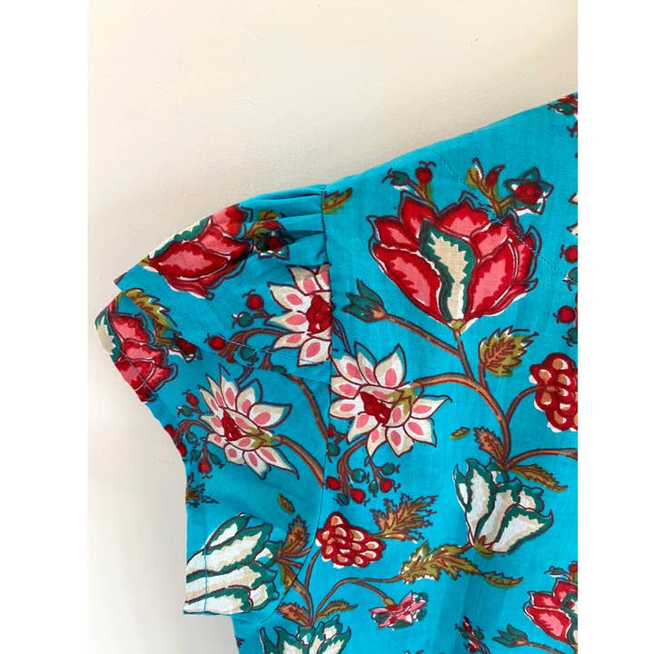 The Indian Bazaar - Wholesale Blouse - Dames - Dames Top - Relaxed Fit Ronde U-hals bloembladmouw Turquoise7