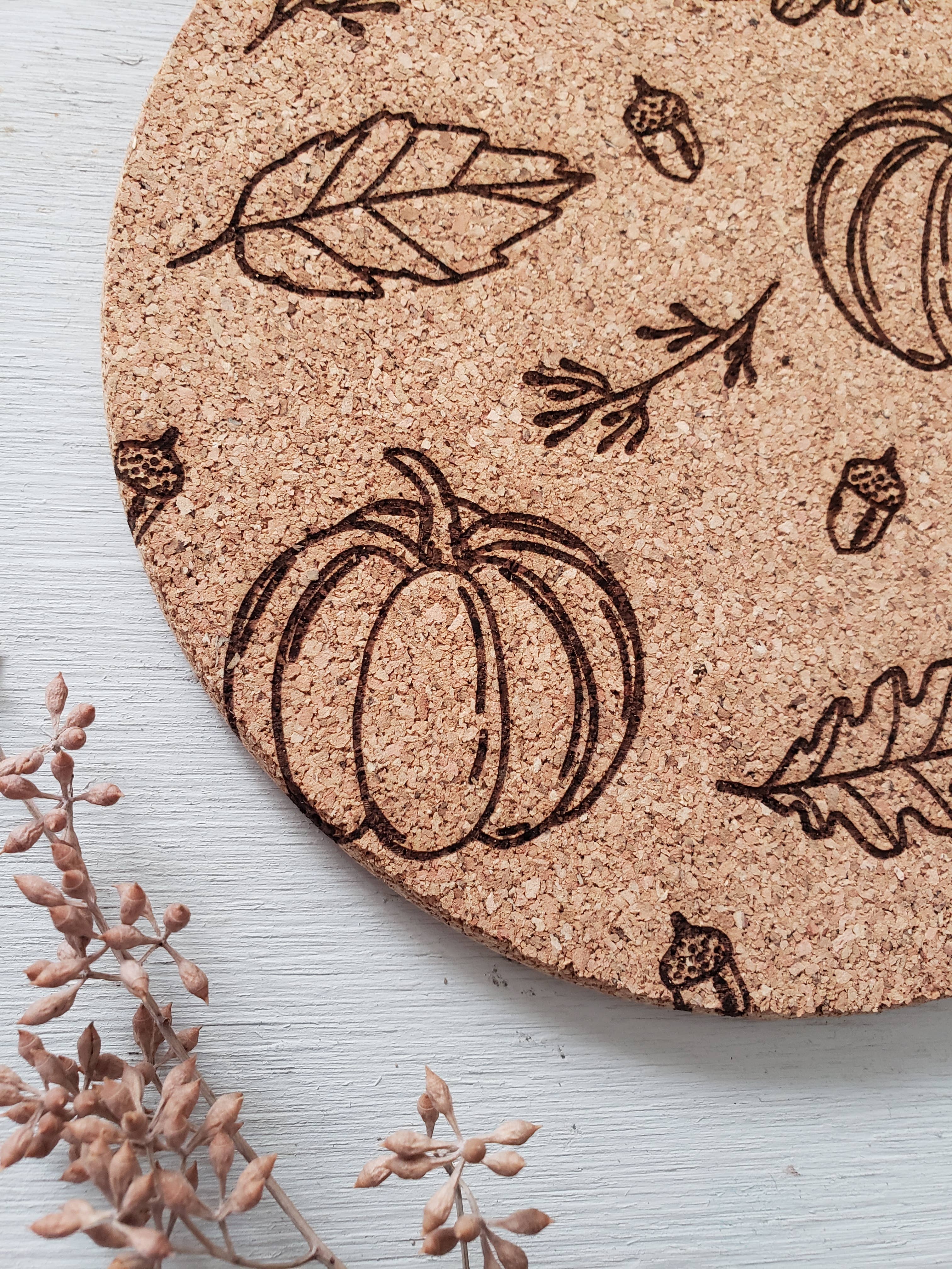Rose and Peddle - Wholesale Trivet - Fall Pattern Engraved Cork Trivet1
