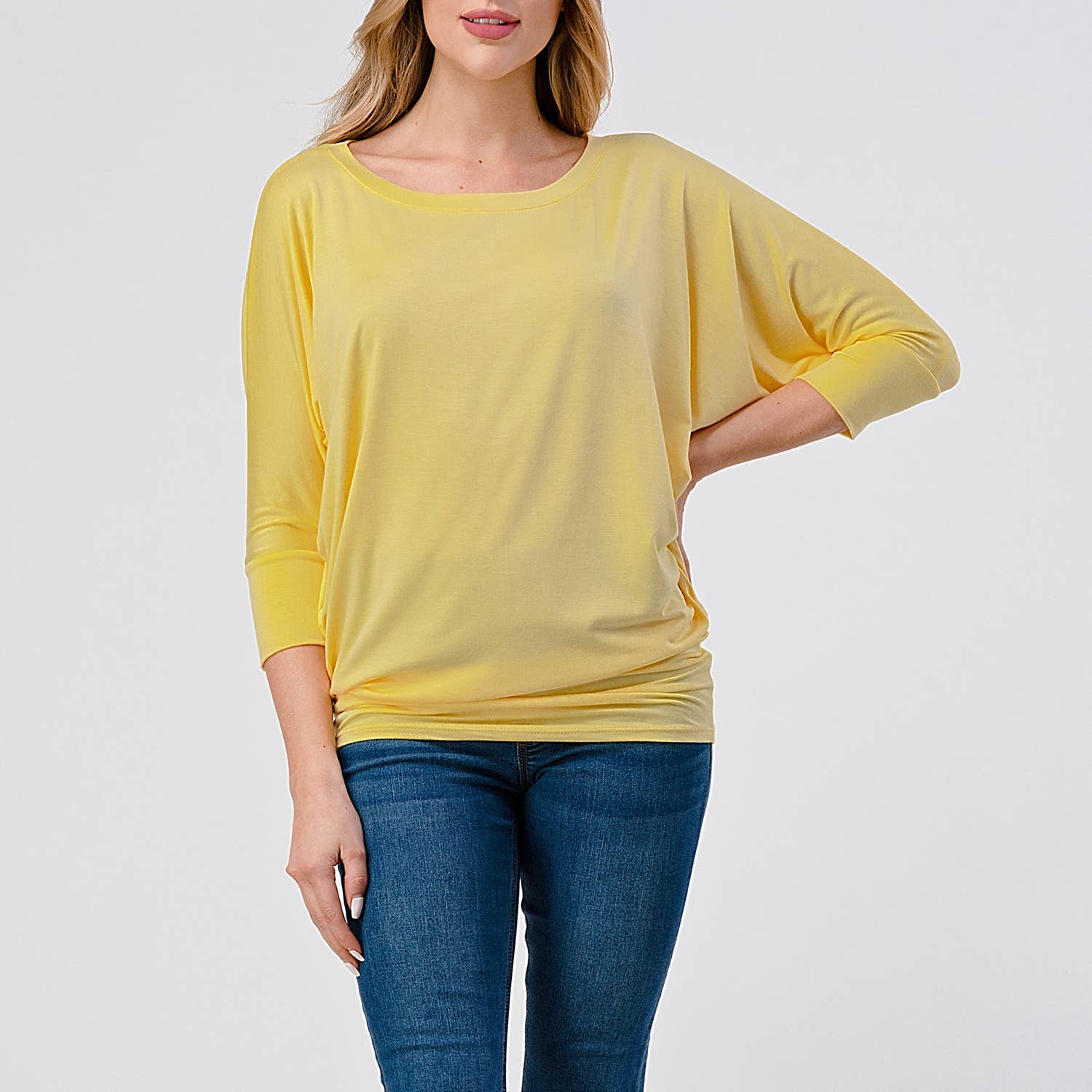 Heimious - Wholesale Knit Top - Women's - 3/4 Dolman Sleeve Round neck Modal Jersey  Top, 250372