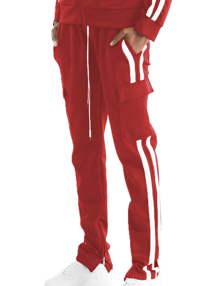WEIV - Wholesale Athletic Sweatpants/Joggers - Men's - Two Stripe Cargo Pocket Track Pant Jogger0