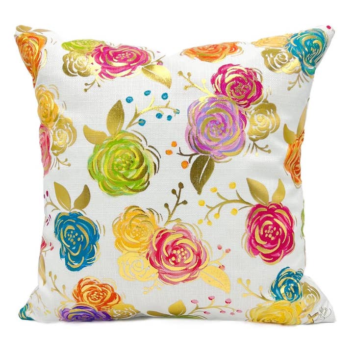 Cojín Floral Colorido de Foil Dorado para venta al por mayor de Rachel Brooks Design, LLC