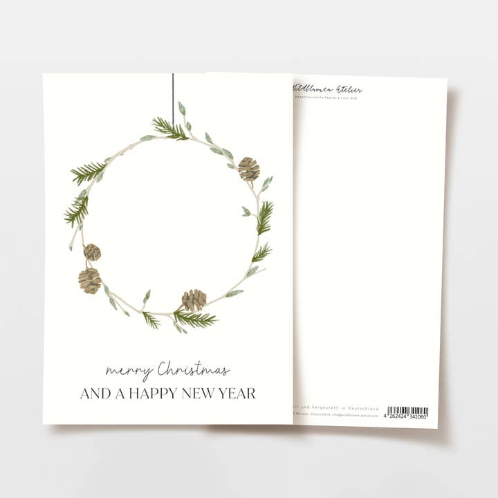 Biglietto di Natale ghirlanda merry Christmas, carta FSC per la vendita all'ingrosso da parte di Wildblumen Atelier