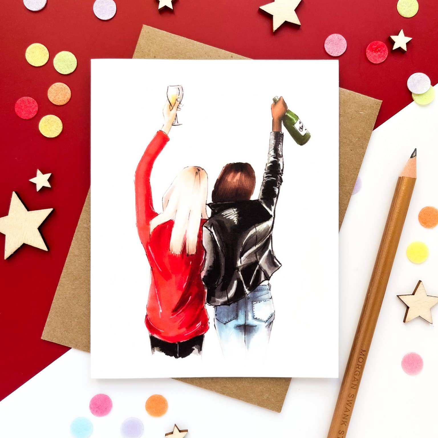 Morgan Swank Studio - Wholesale Friendship Card - Girlfriend Cheers Wine | Friendship Card1