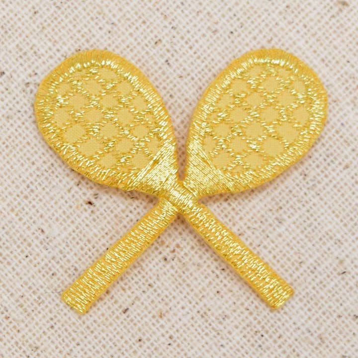 Wholesale Applique – wholesale Patch – Small - Gold - Crossed Tennis Rackets - Iron on Applique - Embroidered Patch - 210693M0
