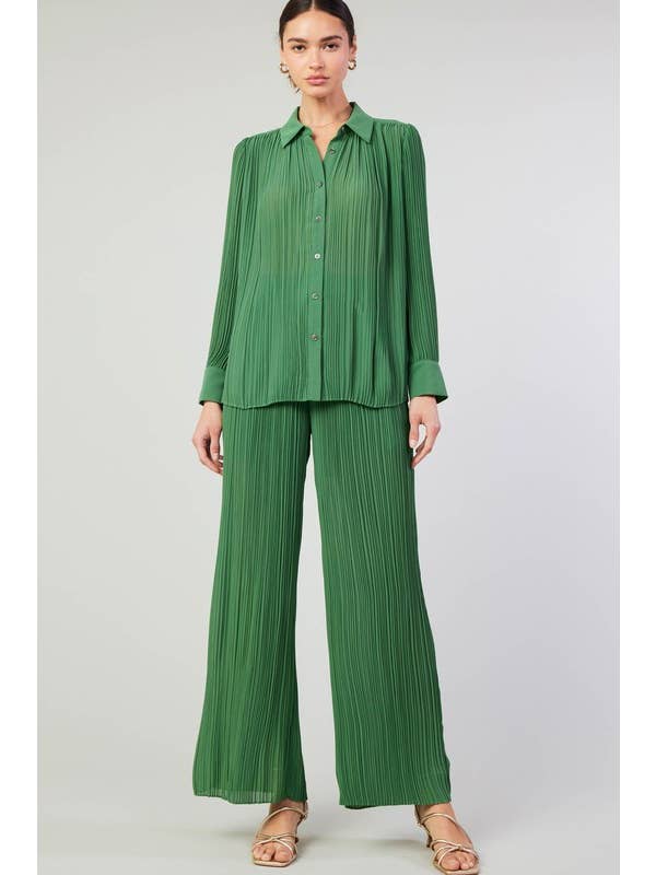 Current Air - Wholesale Button Down Shirt - Women's - All Over Pleated Button Down Shirts