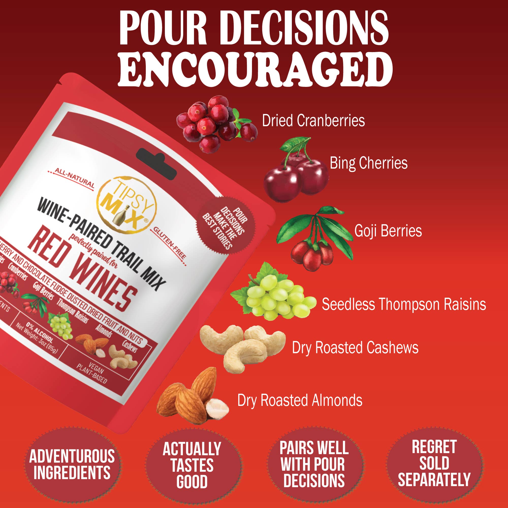 Tipsy Mix - Wholesale Trail Mix - 12. Wine & Liquor Paired Trail Mix MIXED CASE OF 67