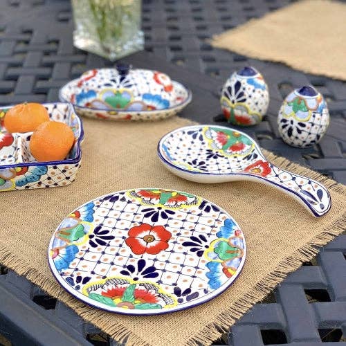 Global Crafts - Wholesale Spoon Rest - Encantada Handmade Pottery Spoon Rest, Dots & Flowers4