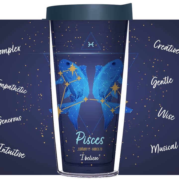 Pisces Astrology on Blue Starfield Tumbler for wholesale by FREEHEART