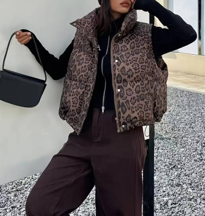Rosa Clothing - Wholesale Outerwear Vest - Women's - Leopard Print Puffer Vest Women Winter Streetwear Trendy3
