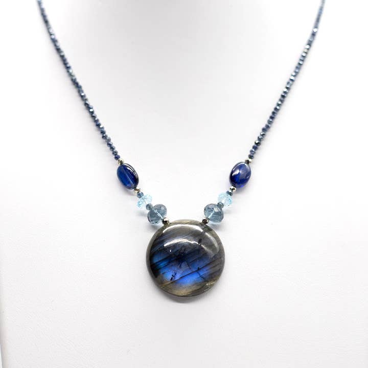 Labradorite & Sapphire Pendant Necklace for wholesale by Susan Roberts Jewelry