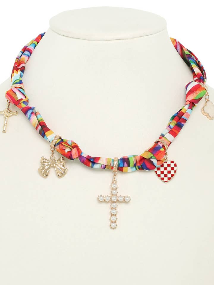 Faith Theme Scarf Necklace with Assorted Charms for wholesale by SP Sophia Collection
