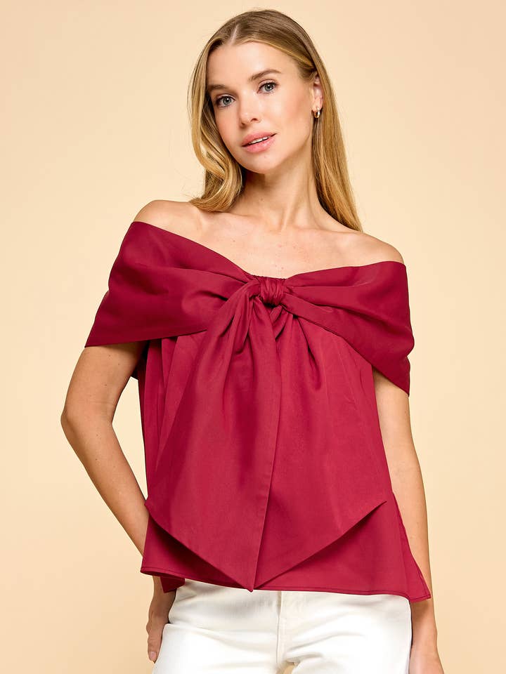 TCEC - Wholesale Blouse - Women's - CT9079-Bow Accented Off The Shoulder Top