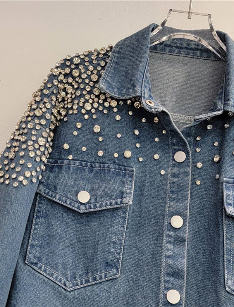 BLUE Embellished Oversized Denim Shirt for wholesale on Faire2