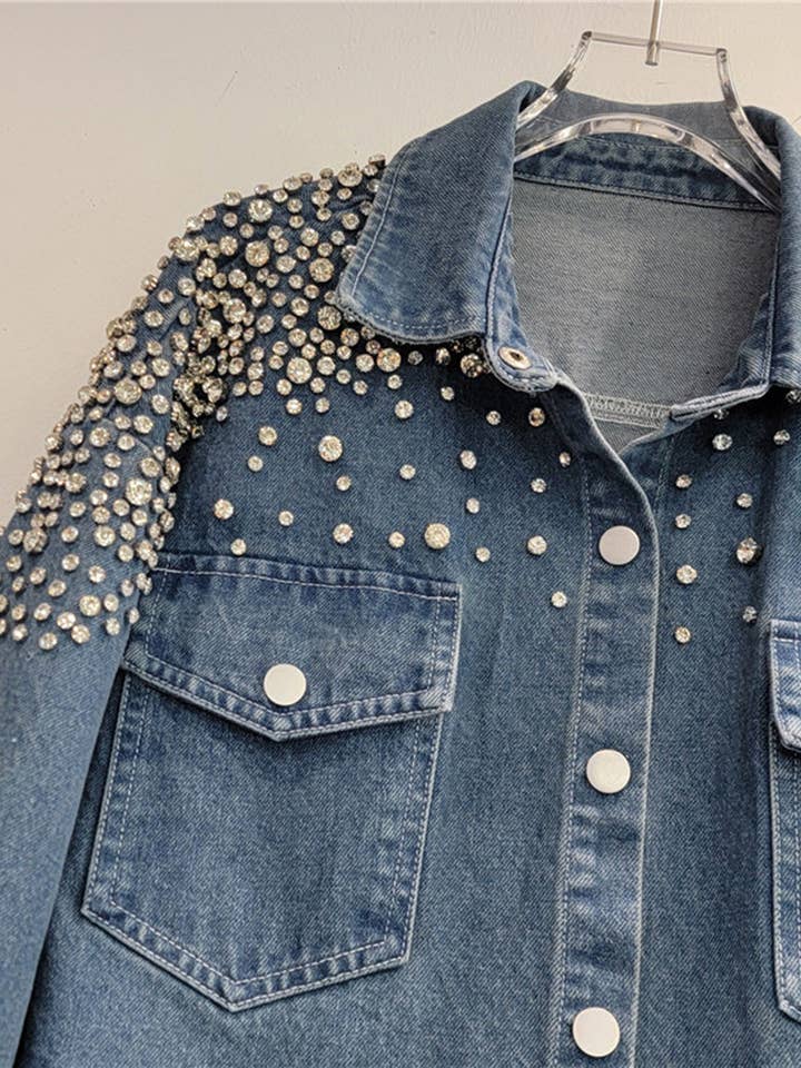 BLUE Embellished Oversized Denim Shirt for wholesale on Faire2