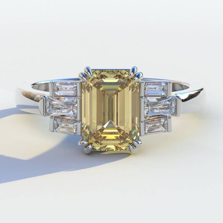 3 karat smaragdskåret gul laboratoriedyrket diamant forlovelsesring - Leela for engroshandel hos Mohana Jewels - Luxury