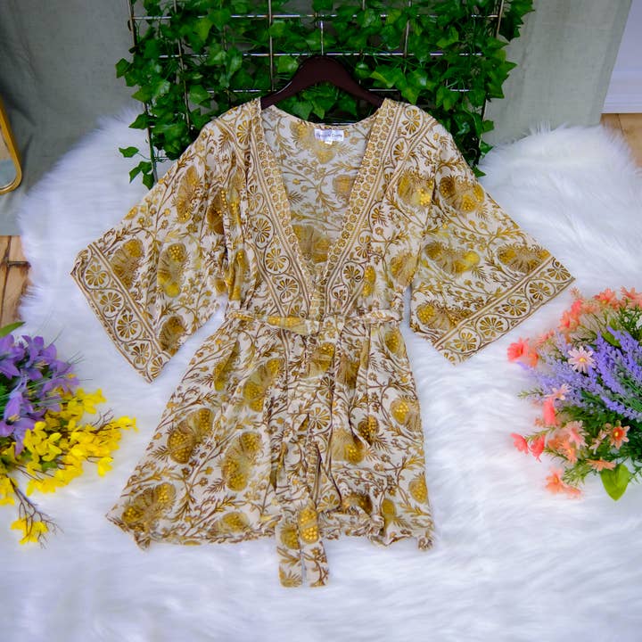 Karma Nepal Crafts - Wholesale Kimono - Women's - Silk Short Bohemian Kimono with Pockets