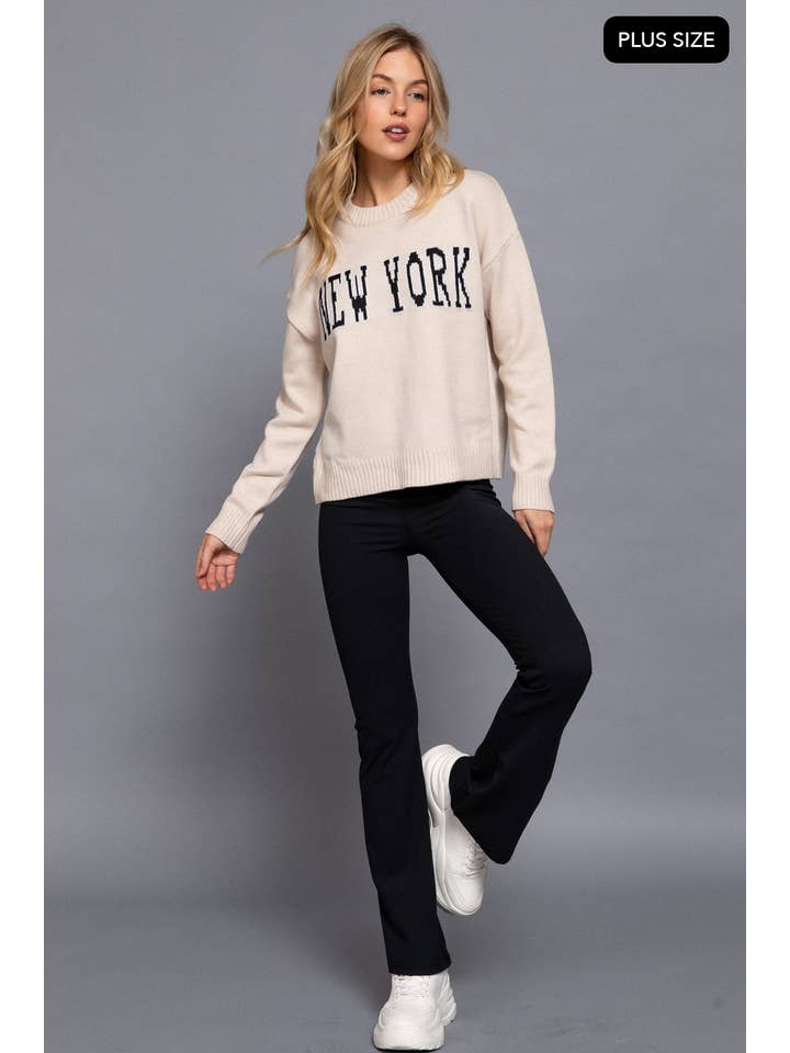 Active Basic | Active USA - Wholesale Knit Sweater - Women's - Long Sleeve Crew Neck "NEW YORK" Lettering Sweater Top8