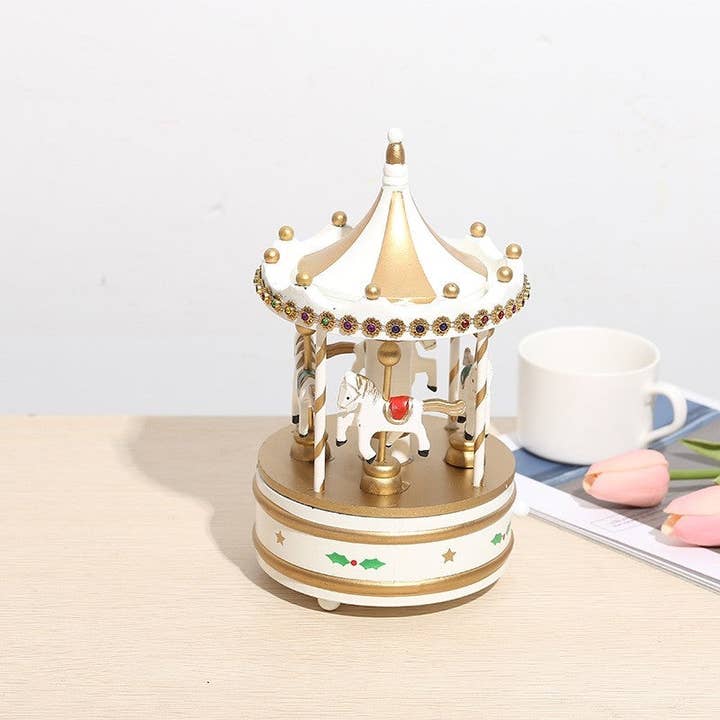 Plush Looks - Wholesale Music Box - Kids & Baby - Wooden Christmas Creative Rotating Carousel Music Box2