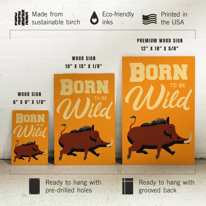 Lantern Press - Wholesale Wood Wall Art - WOOD SIGN ART Hog, Born to be Wild, Geometric6