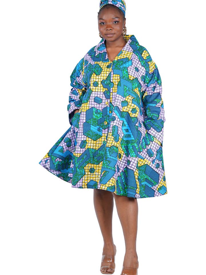 African Ladies Button Up Swing Dress for wholesale by Satsuma Wholesale